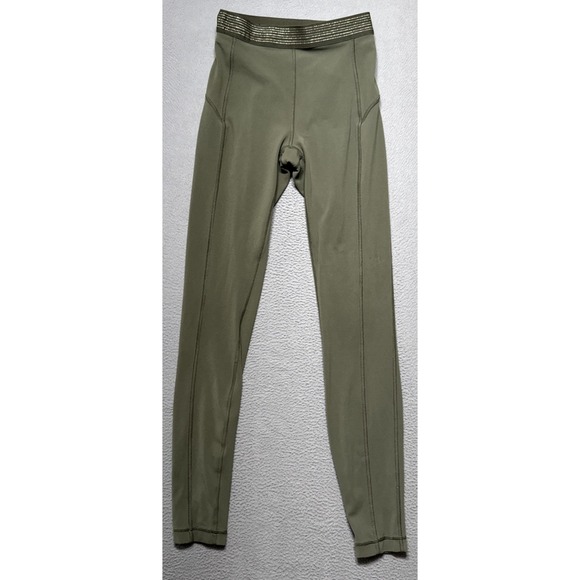 Lululemon Principal Dancer Golden Lining Leggings Womens 4 Green Athleisure Yoga - Picture 1 of 10